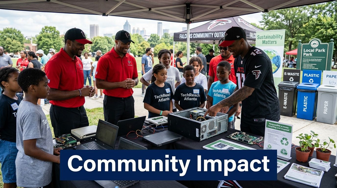 Atlanta Falcons players teach children about computer recycling and technology during a community outreach event in Atlanta.